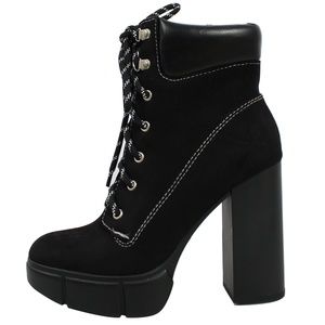 Black Lace Up Faux Suede Hiker Booties